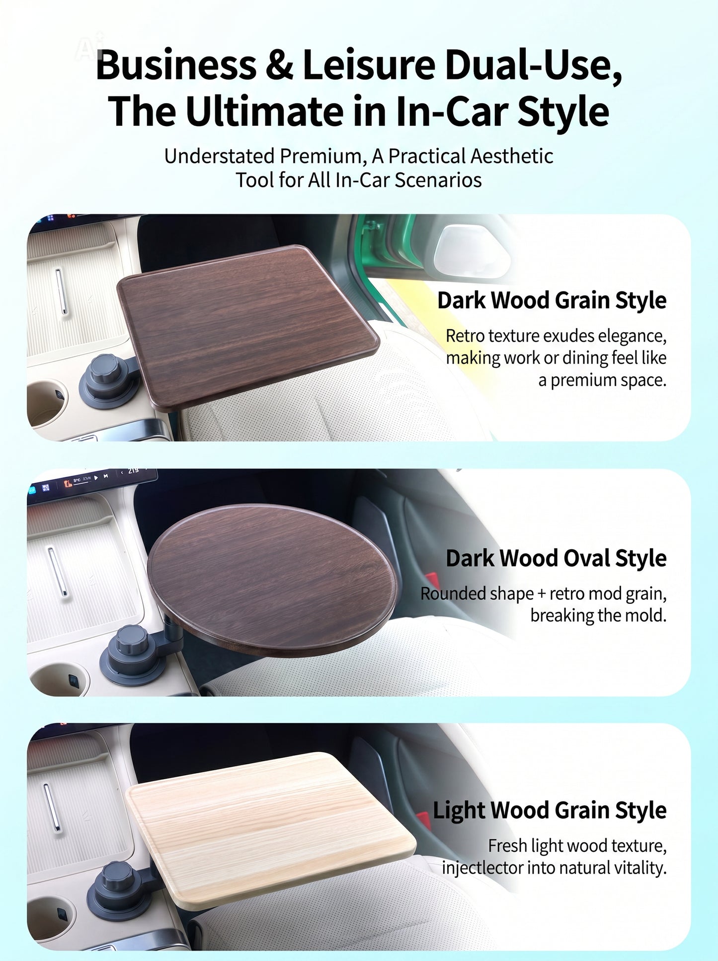 Convenient wooden food tray for the car
