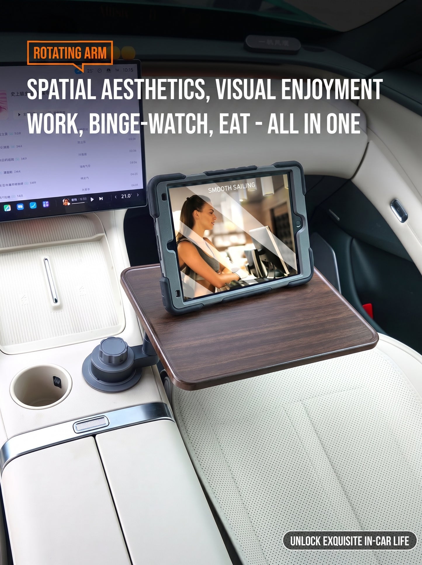 Convenient wooden food tray for the car