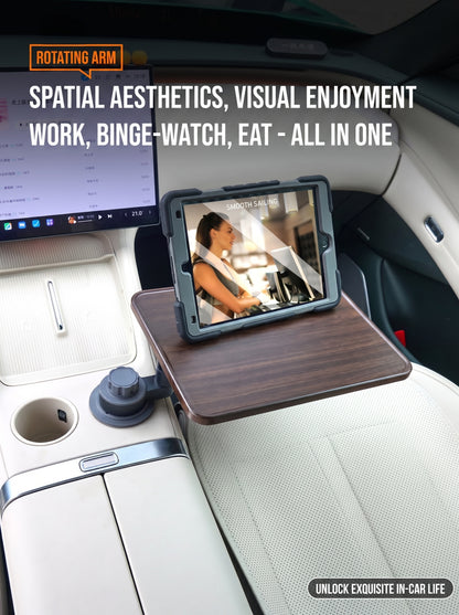 Convenient wooden food tray for the car