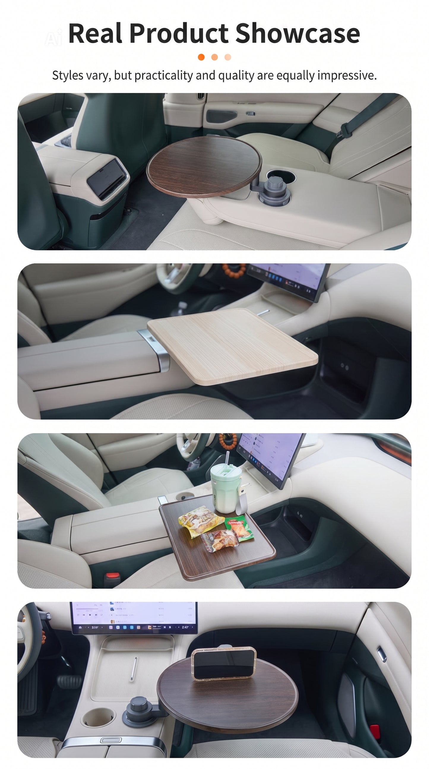 Convenient wooden food tray for the car
