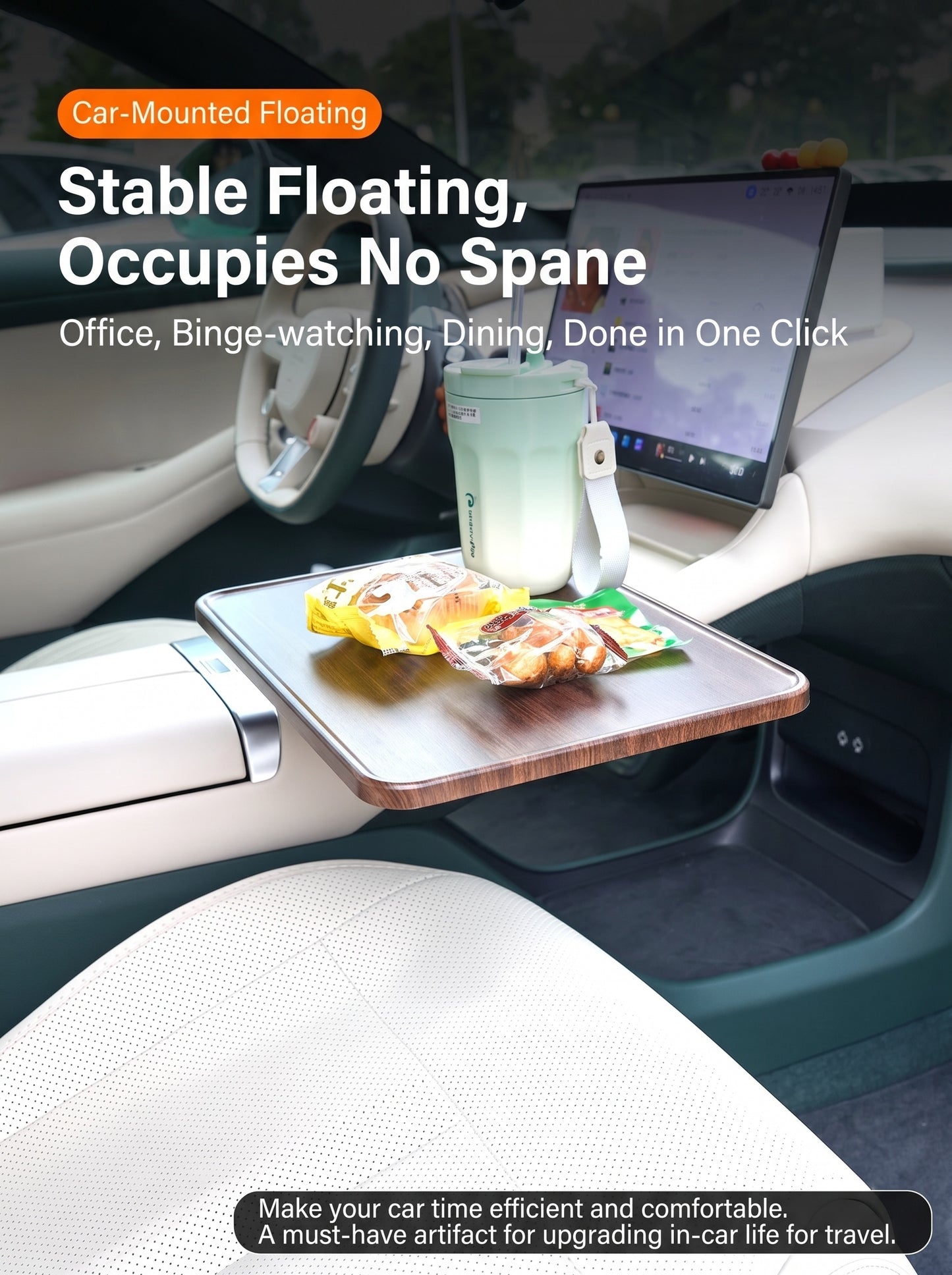 Convenient wooden food tray for the car